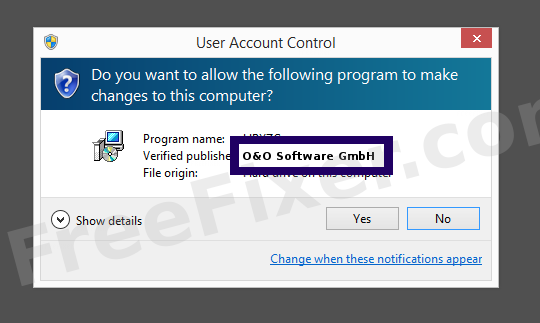 Screenshot where O&O Software GmbH appears as the verified publisher in the UAC dialog